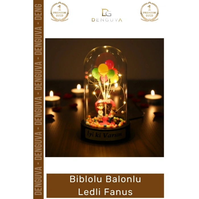 #Fanus Dekoratif Işıklı Gece Lambası Masa Üstü Cam Tasarım Romantik Biblolu Balonlu Ledli Fanus