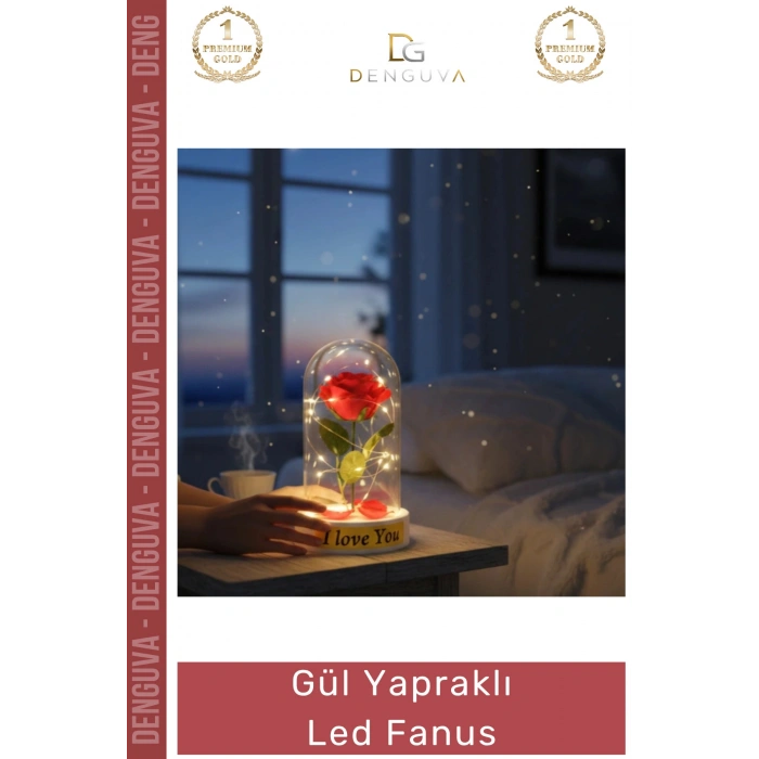 #LedFanus Romantik Dekoratif Gün Işığı Yapay Çiçekli Hediyelik Lamba Fanus Gül Yapraklı Led Fanus