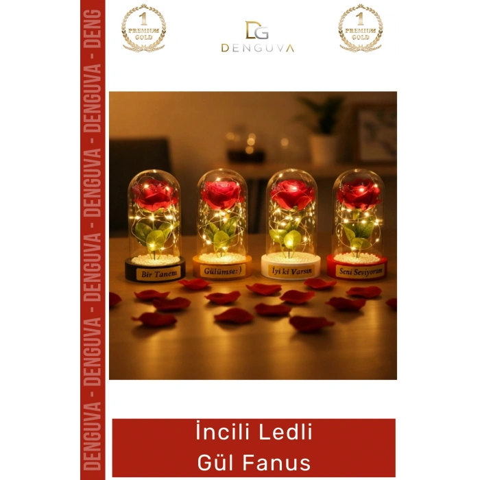 #Fanus Dekoratif Hediyelik Sevgililer Günü Estetik Aydınlatma Fanus İncili Ledli Gül Fanus