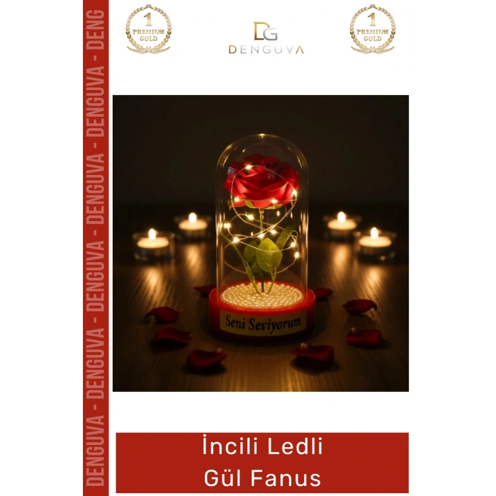 #Fanus Dekoratif Hediyelik Sevgililer Günü Estetik Aydınlatma Fanus İncili Ledli Gül Fanus