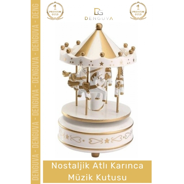 #MüzikKutusu Atlı Karınca Gold Beyaz Kurmalı Hediyelik Estetik Lüks Dekoratif Nostaljik Müzik Kutusu