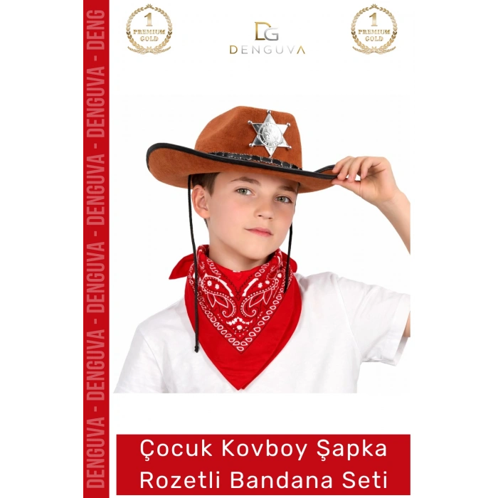 #Kostüm Çocuk Sheriff Batı Tarzı Kostüm Parti Kovboy Şapka Rozetli Kahverengi Kırmızı Bandana Seti