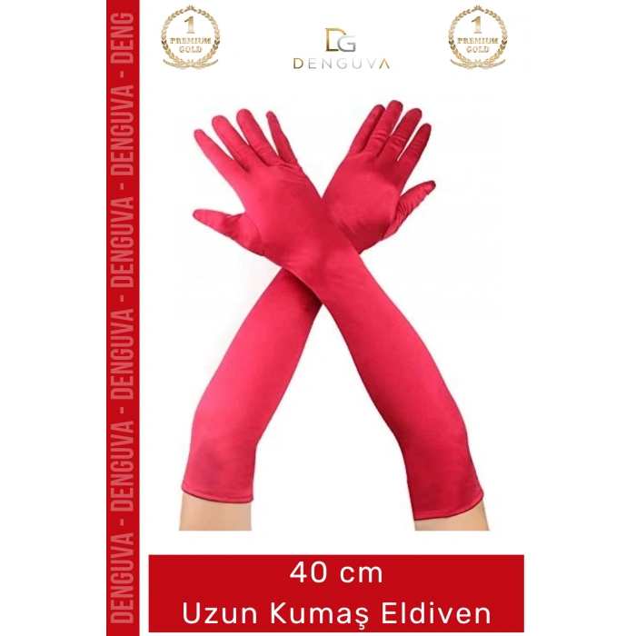 #Eldiven Kırmızı 40 cm Yetişkin Kostüm Aksesuarı Şık Estetik Davet Sahne Renk Uzun Kumaş Eldiven