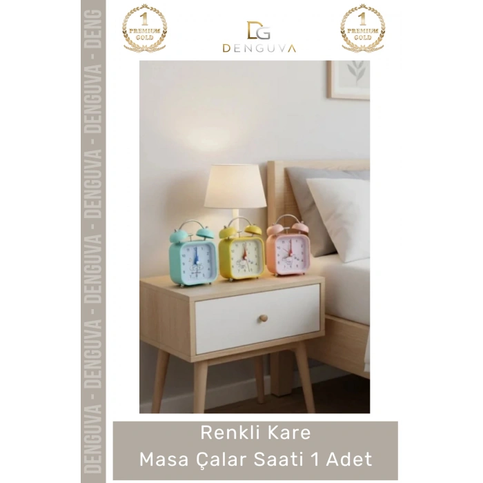 #ÇalarSaat Dekoratif Retro Tasarım Işıklı Kadran Ofis Hediyelik Pilli Renkli Kare Masa Çalar Saat