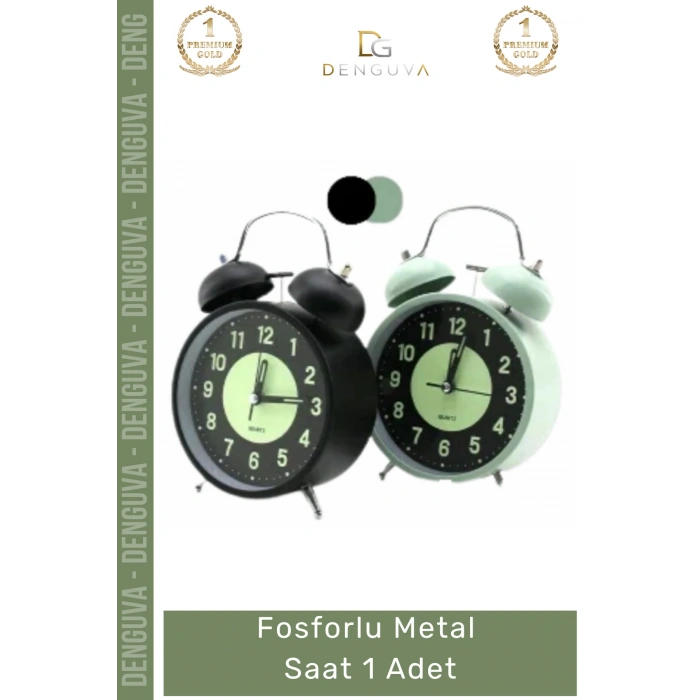 #Saat Nostaljik Retro Tasarım İkiz Çan Yüksek Sesli Alarmlı 11 cm Gece Işıklı Fosforlu Metal Çalar Saat