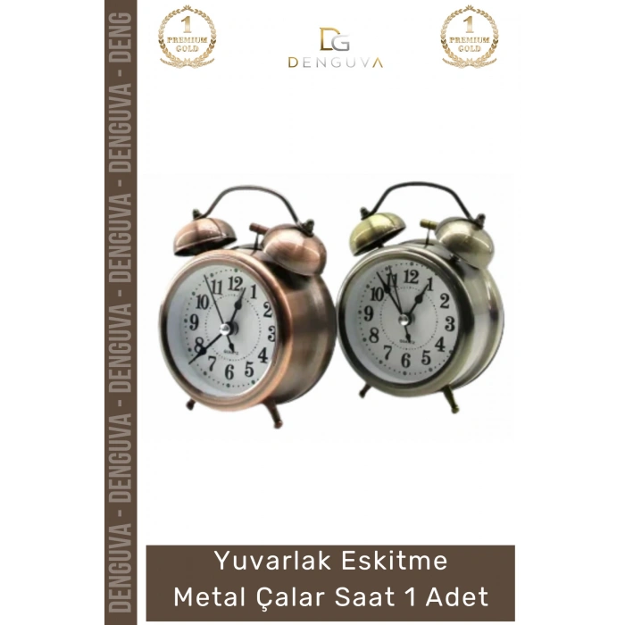 #Saat Nostaljik Retro Dekoratif Vintage Masa Saati Sessiz Yuvarlak Eskitme Metal Çalar Saat