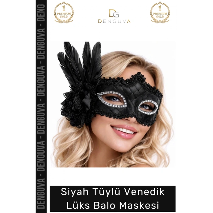 #Maske Lüks Siyah Tüylü İşlemeli Venedik Kostüm Parti Aksesuarı Gösterişli Şıklık Balo Maskesi