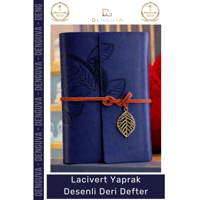 #Ajanda Nostaljik Antik Tasarım Prestijli Hediye Günlük Lacivert Yaprak Desenli Deri Defter