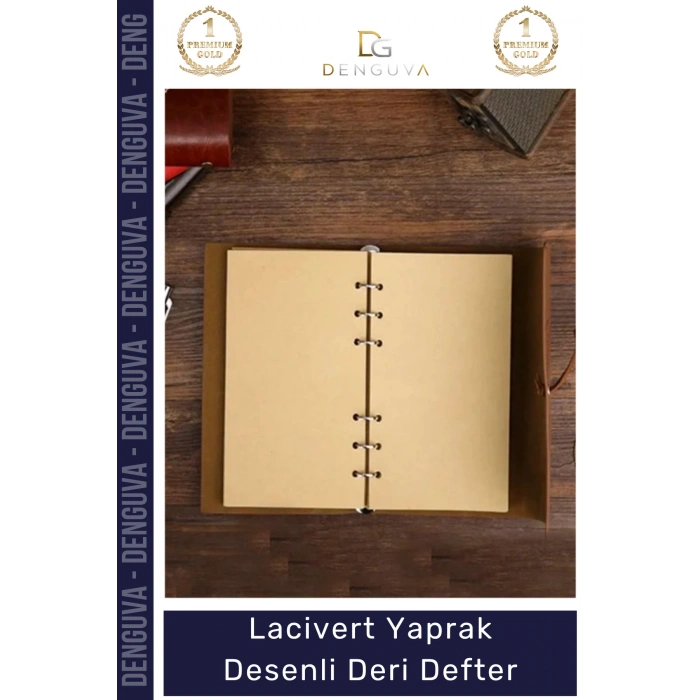 #Ajanda Nostaljik Antik Tasarım Prestijli Hediye Günlük Lacivert Yaprak Desenli Deri Defter