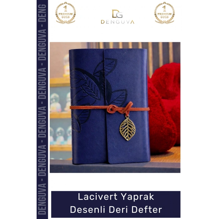 #Ajanda Nostaljik Antik Tasarım Prestijli Hediye Günlük Lacivert Yaprak Desenli Deri Defter