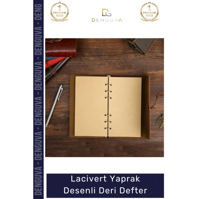 #Ajanda Nostaljik Antik Tasarım Prestijli Hediye Günlük Lacivert Yaprak Desenli Deri Defter