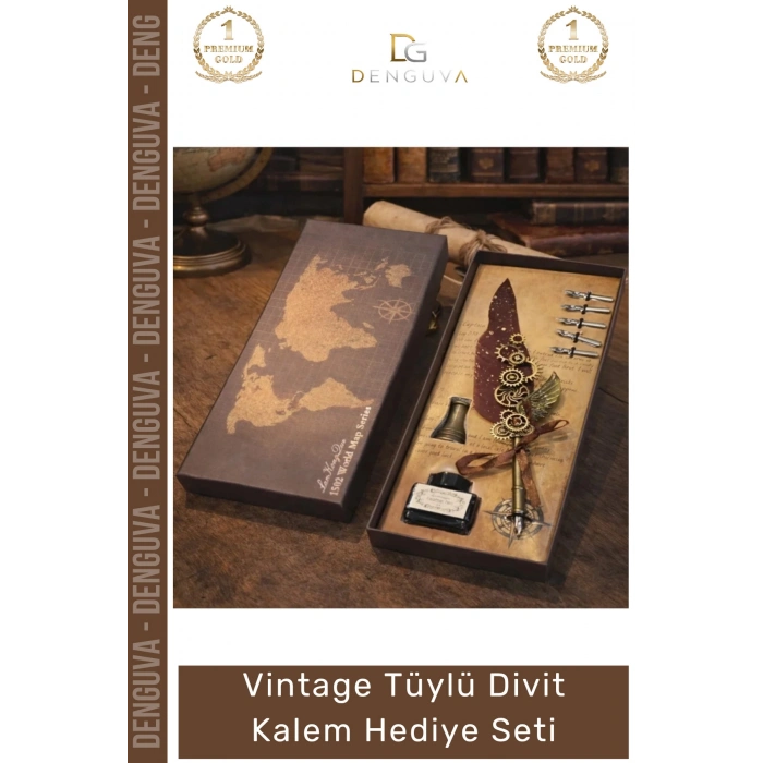 #DivitSeti Kaligrafi Sanatı Vintage Antika Görünümlü Profesyonel Tasarım Tüylü Divit Kalem Hediye Seti