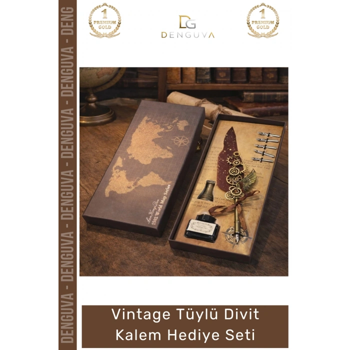 #DivitSeti Kaligrafi Sanatı Vintage Antika Görünümlü Profesyonel Tasarım Tüylü Divit Kalem Hediye Seti