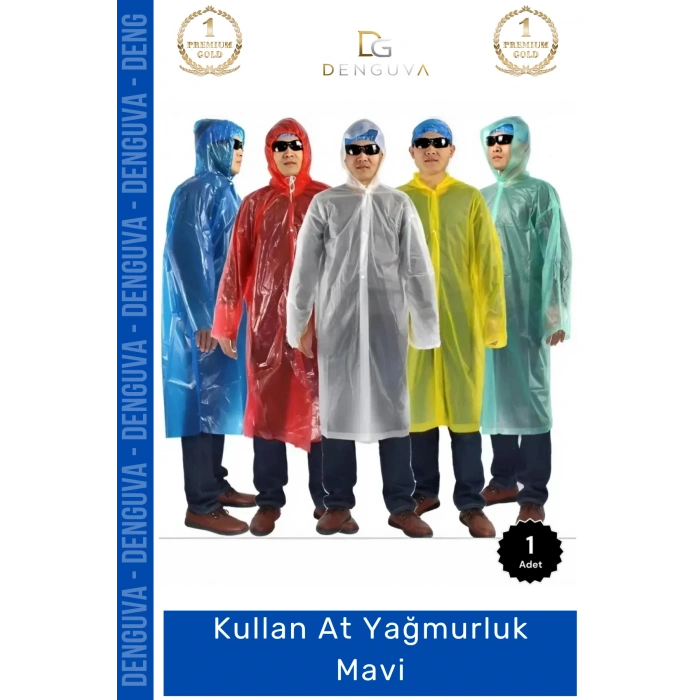 #Yağmurluk Su Geçirmez Kapüşonlu Polietilen Dayanıklı Standart Beden Hafif Kullan At Yağmurluk Mavi