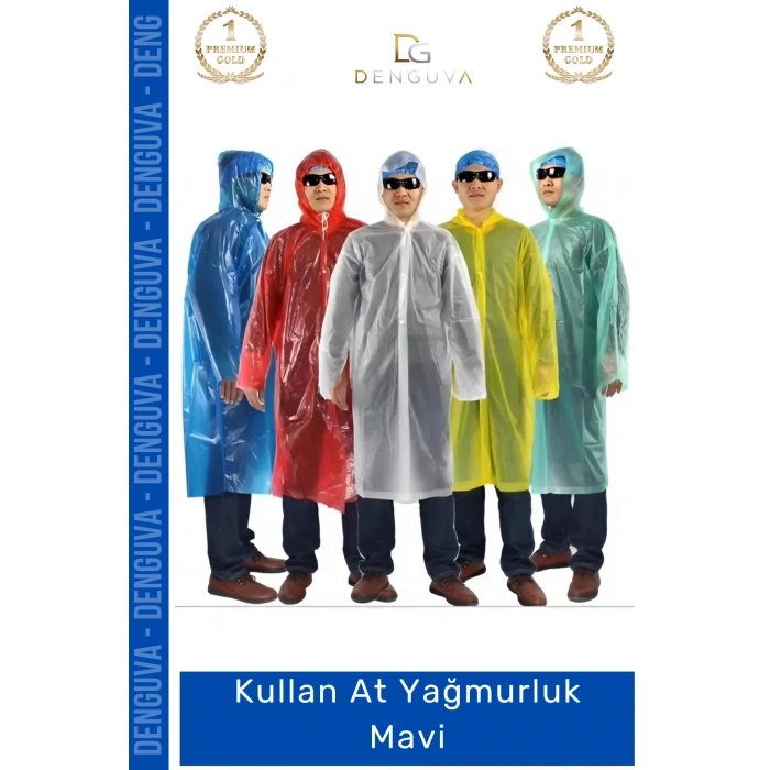 #Yağmurluk Su Geçirmez Kapüşonlu Polietilen Dayanıklı Standart Beden Hafif Kullan At Yağmurluk Mavi