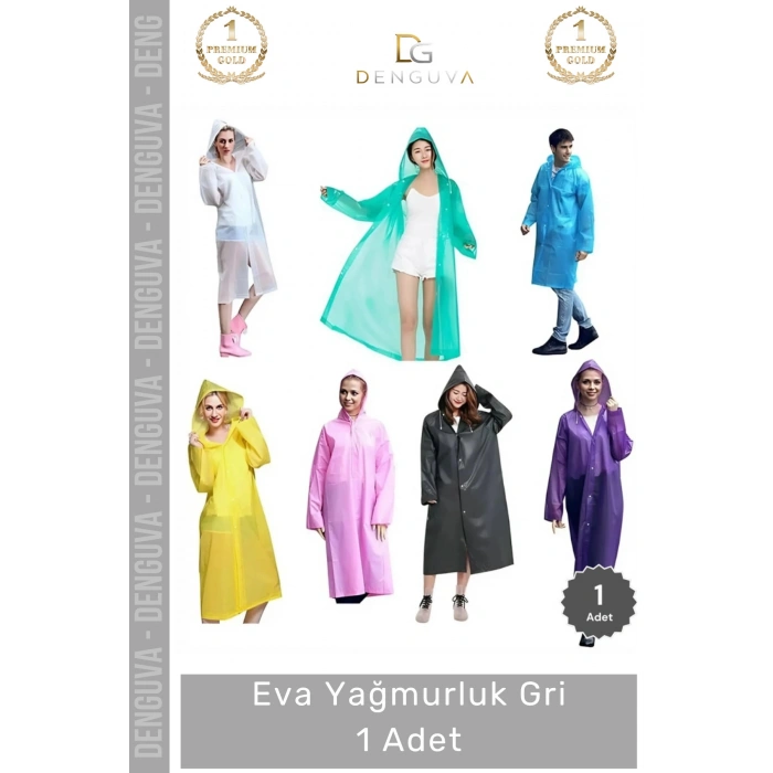 #Yağmurluk Su Geçirmez Hafif Kapüşonlu Unisex Dayanıklı Modern Çıtçıtlı Koruyucu Eva Yağmurluk Gri
