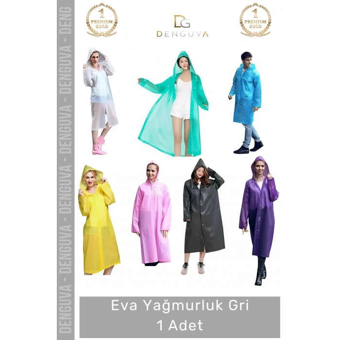 #Yağmurluk Su Geçirmez Hafif Kapüşonlu Unisex Dayanıklı Modern Çıtçıtlı Koruyucu Eva Yağmurluk Gri