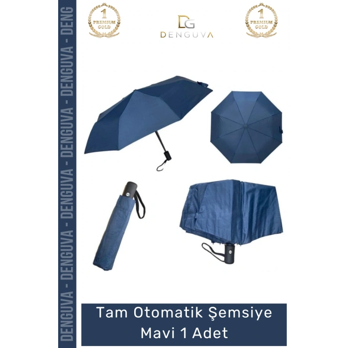 #Şemsiye Rüzgara Dayanıklı Fiber Karbon İskelet Su İtici Pongee Kumaş Tam Otomatik Şemsiye Mavi