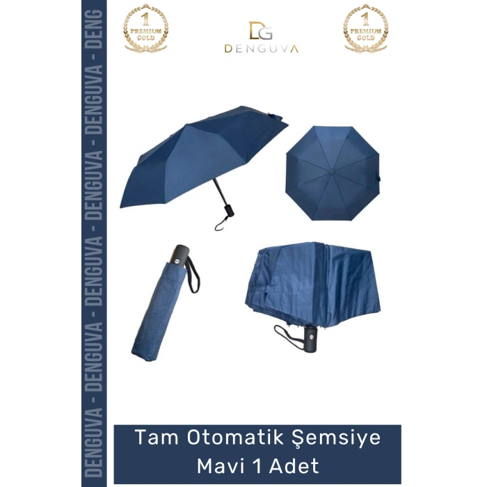 #Şemsiye Rüzgara Dayanıklı Fiber Karbon İskelet Su İtici Pongee Kumaş Tam Otomatik Şemsiye Mavi