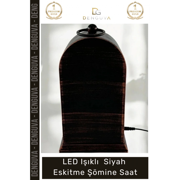 #Saat Vintage Dekoratif Alev Efektli Masa Saati Fener LED Işıklı Siyah Eskitme Şömine Saat