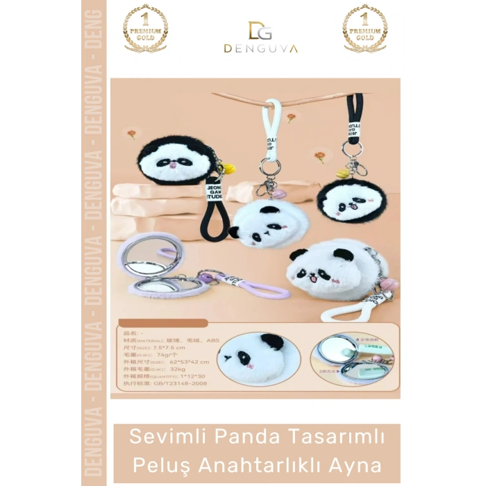 #Ayna Panda Tasarım Yumuşak Kompakt Makyaj Aynası Çanta Aksesuarı Hediyelik Peluş Anahtarlıklı Ayna