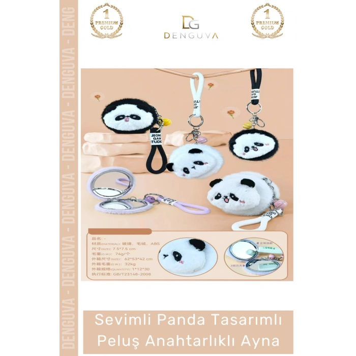 #Ayna Panda Tasarım Yumuşak Kompakt Makyaj Aynası Çanta Aksesuarı Hediyelik Peluş Anahtarlıklı Ayna