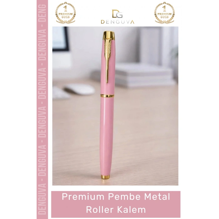#Kalem Lazer Baskılı Kurumsal Hediye Şık Masif Metal Gövde Premium Pembe Metal Roller Kalem