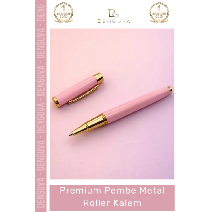 #Kalem Lazer Baskılı Kurumsal Hediye Şık Masif Metal Gövde Premium Pembe Metal Roller Kalem