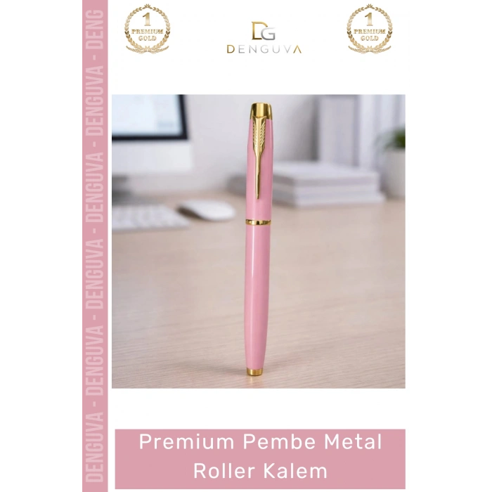 #Kalem Lazer Baskılı Kurumsal Hediye Şık Masif Metal Gövde Premium Pembe Metal Roller Kalem