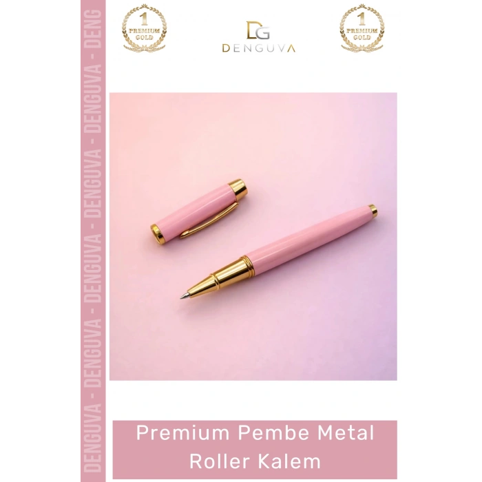 #Kalem Lazer Baskılı Kurumsal Hediye Şık Masif Metal Gövde Premium Pembe Metal Roller Kalem
