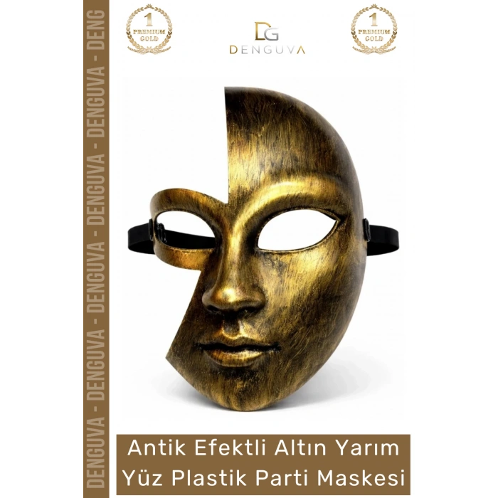#PartiMaskesi Antik Efektli Altın Metalik Gold Eskitme Şık Balo Kostüm Yarım Yüz Plastik Parti Maskesi