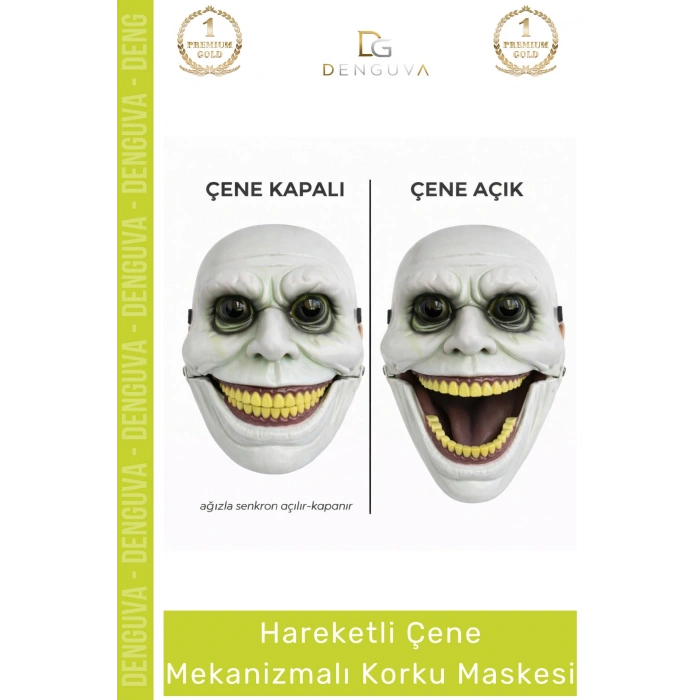#KorkuMaskesi Hareketli Çene Gerçekçi Halloween Sahne Kostümü Aksesuar Mekanizmalı Yeşil Korku Maskesi