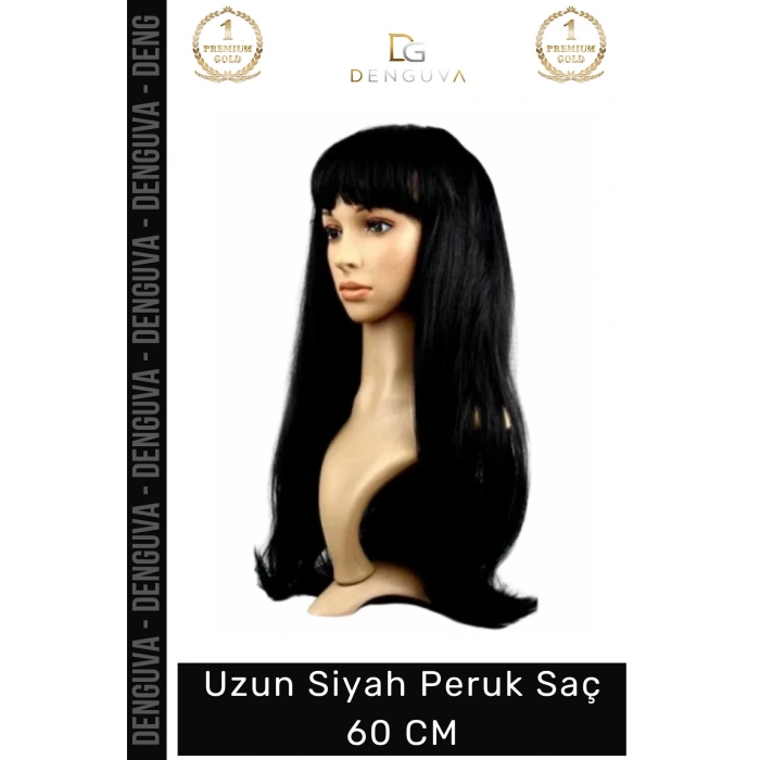 #Peruk Kaliteli Sentetik Uzun Düz Kostüm Parti Sahne Dolgun Konforlu Siyah Peruk Saç 60 CM