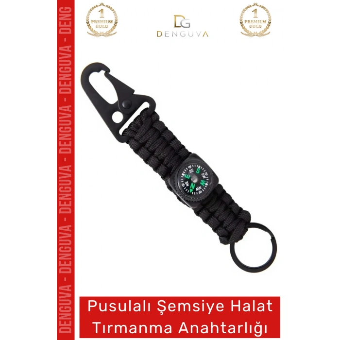 #HalatAnahtarlığı Paracord Pusulalı Taktik Dağcılık Kamp Outdoor Askeri Halat Tırmanma Anahtarlığı Siyah