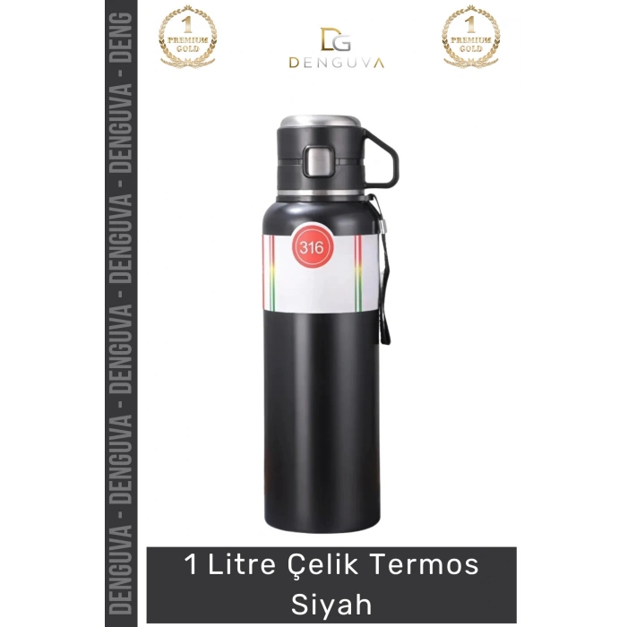 #Termos Çift Katmanlı Vakumlu Yalıtım Paslanmaz Mat Siyah Sızdırmaz 1 Litre Çelik Termos Siyah