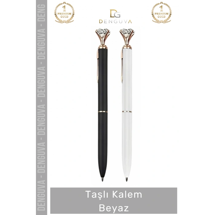 #Kalem Zarafet Prestij Kristal Tasarım Ofis Hediyelik Aksesuar Profesyonel Masa Üstü Taşlı Kalem Beyaz