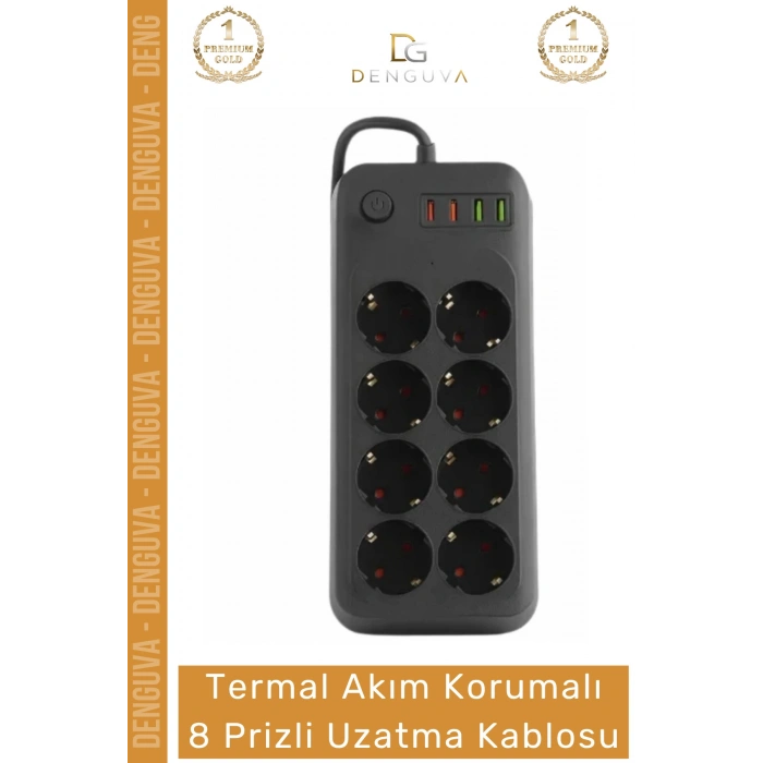 #Priz USB Portlu IQ Akıllı Şarj Termal Koruma 2 Metre Bakır Kablo Şık Korumalı 8 Prizli Uzatma