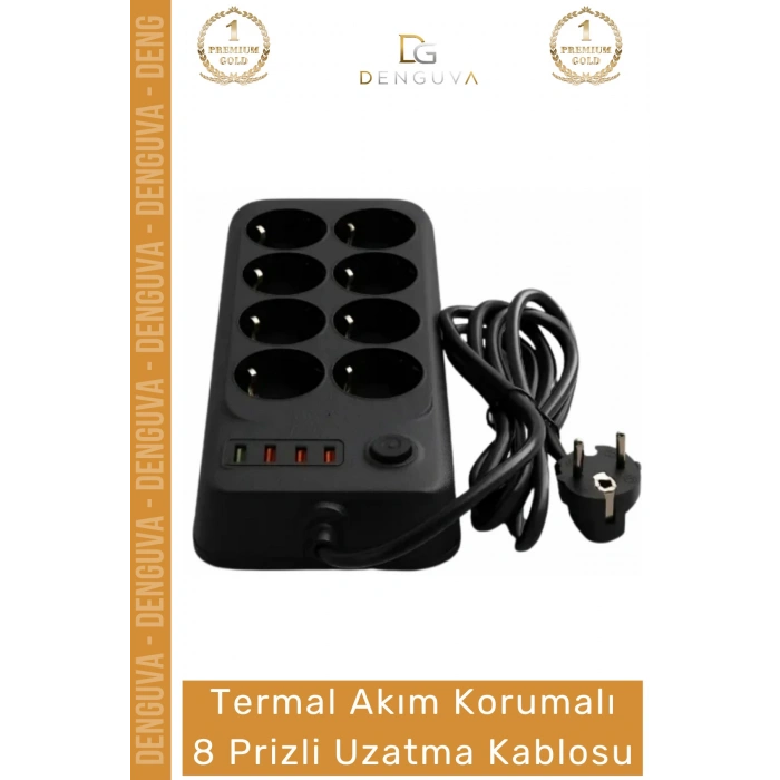 #Priz USB Portlu IQ Akıllı Şarj Termal Koruma 2 Metre Bakır Kablo Şık Korumalı 8 Prizli Uzatma