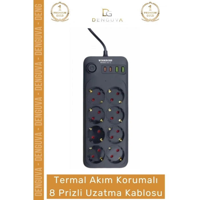 #Priz USB Portlu IQ Akıllı Şarj Termal Koruma 2 Metre Bakır Kablo Şık Korumalı 8 Prizli Uzatma