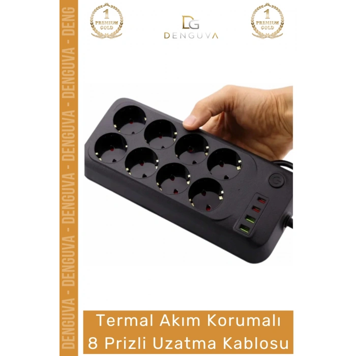 #Priz USB Portlu IQ Akıllı Şarj Termal Koruma 2 Metre Bakır Kablo Şık Korumalı 8 Prizli Uzatma