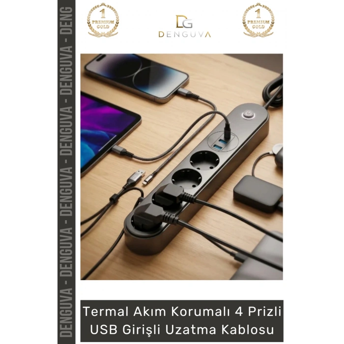 #UzatmaKablo Akım Korumalı TypeC Enerji İstasyonu Priz Hızlı Şarj Kablolu USB Girişli Uzatma Kablosu