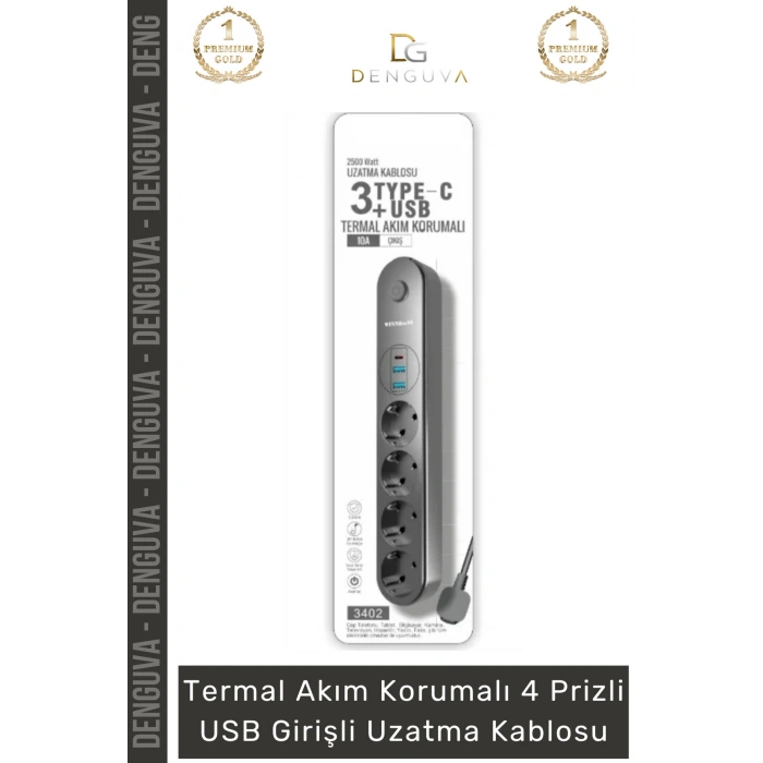 #UzatmaKablo Akım Korumalı TypeC Enerji İstasyonu Priz Hızlı Şarj Kablolu USB Girişli Uzatma Kablosu