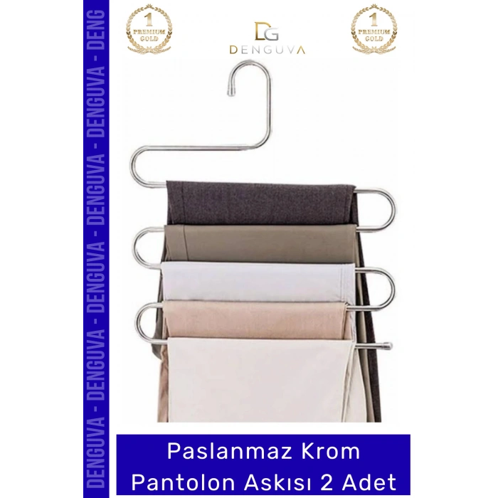 #PantolonAskısı Dayanıklı Elbise Dolabı Düzenleyici Kaymaz Kavramalı Paslanmaz Krom Pantolon Askısı - 2 Adet