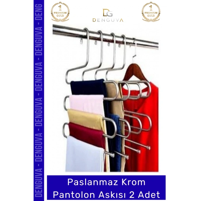 #PantolonAskısı Dayanıklı Elbise Dolabı Düzenleyici Kaymaz Kavramalı Paslanmaz Krom Pantolon Askısı - 2 Adet
