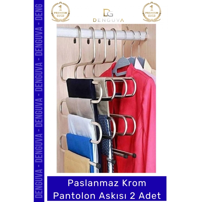 #PantolonAskısı Dayanıklı Elbise Dolabı Düzenleyici Kaymaz Kavramalı Paslanmaz Krom Pantolon Askısı - 2 Adet