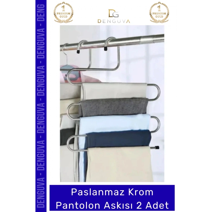 #PantolonAskısı Dayanıklı Elbise Dolabı Düzenleyici Kaymaz Kavramalı Paslanmaz Krom Pantolon Askısı - 2 Adet