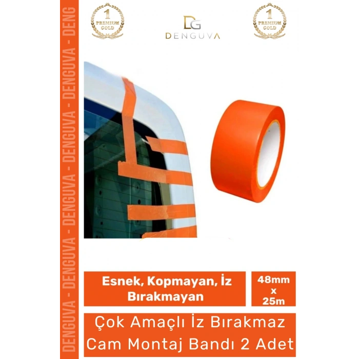 #MontajBandı Turuncu PVC İz Bırakmaz 48mm 25 Metre Oto Ev Ofis Cam Montaj Sabitleme Bandı - 2 Adet