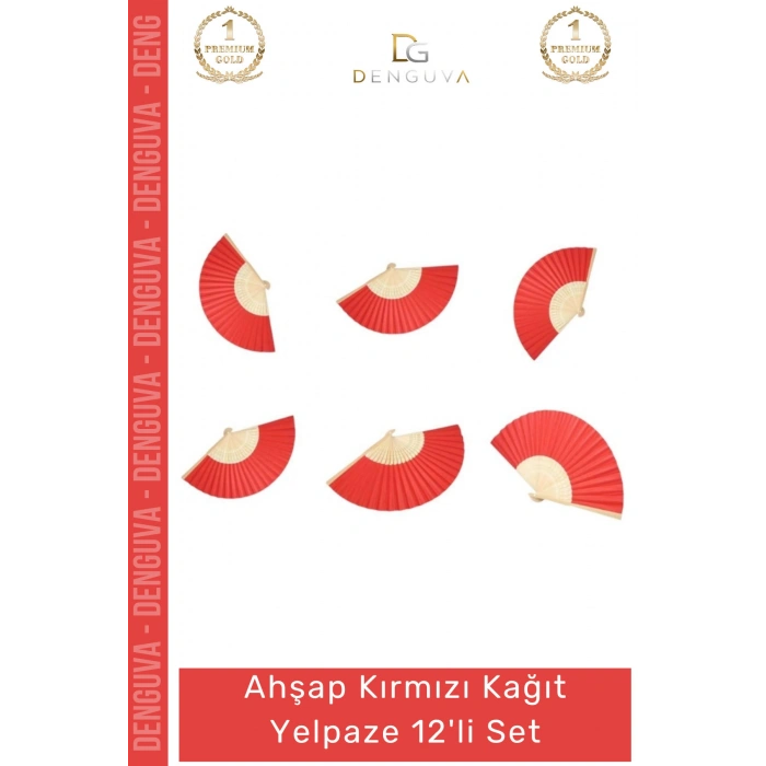 #Yelpaze Düğün Nişan Nikah Kına Gecesi Hediyelik Parti Dekor Ahşap Kırmızı Kağıt Yelpaze 12li Set