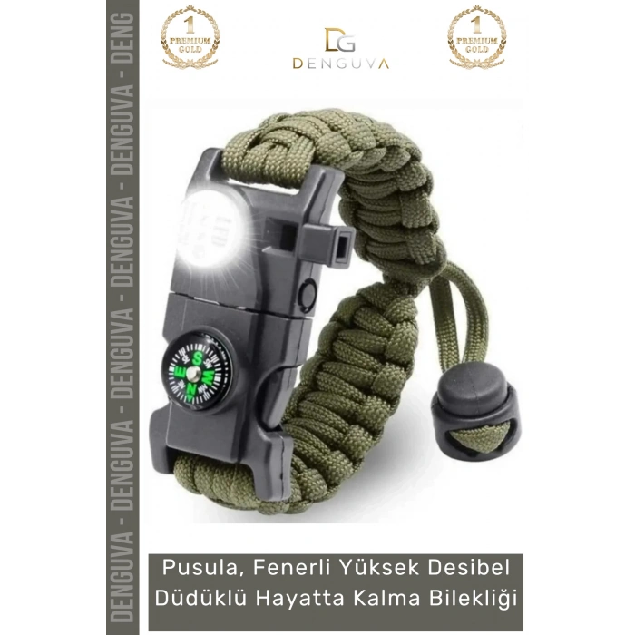 #Bileklik Taktiksel Hayatta Kalma Paracord Pusulalı Ateş Başlatıcı Dağcılık Kamp Bilekliği Haki