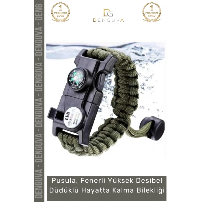 #Bileklik Taktiksel Hayatta Kalma Paracord Pusulalı Ateş Başlatıcı Dağcılık Kamp Bilekliği Haki